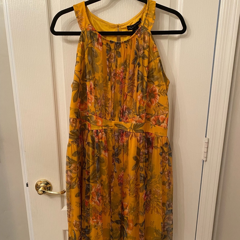 NWT Yellow Floral Dress 1X Halter Top